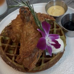 Chicken and pandan waffle Chicken and pandan waffle