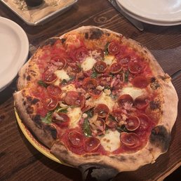 Pepperoni with basil and pancetta