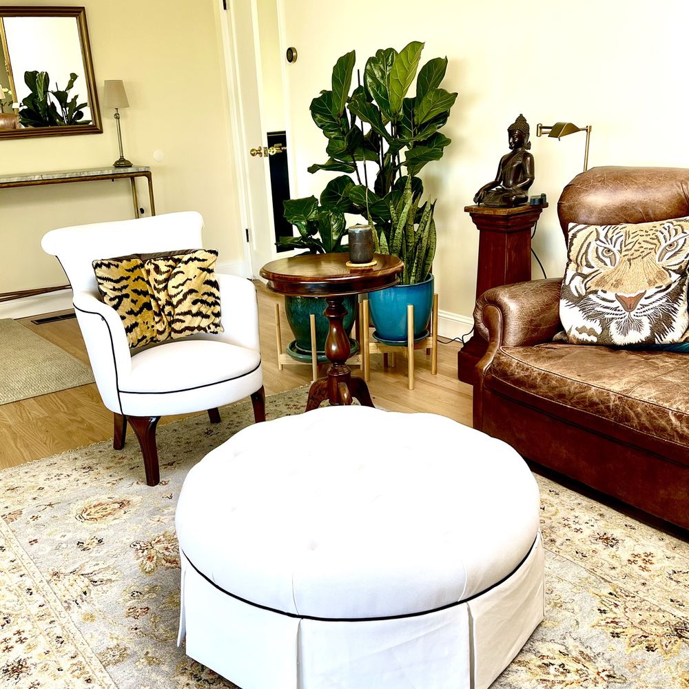 Red Door Upholstery - Linen ottoman and Chair - Furniture Reupholstery Near Me - Richmond, California Red Door Upholstery - Linen ottoman and Chair - Furniture Reupholstery Near Me - Richmond, California