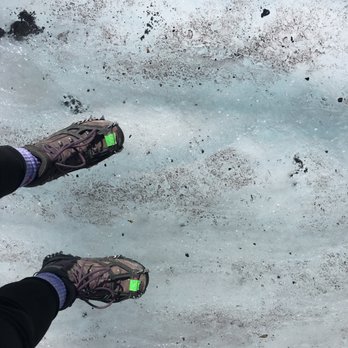 Athabasca Glacier Icewalks - The cramp-ons (on my purple hiking boots!) - Active Life Near Me - Canmore, Alberta