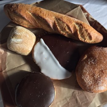 Orwashers - -half baguette -black raspberry filled donut -black & white cookie -chocolate donut -ciabatta roll - Cafes Near Me - New York, New York Orwashers - -half baguette -black raspberry filled donut -black & white cookie -chocolate donut -ciabatta roll - Cafes Near Me - New York, New York