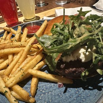 Eureka! - Fresno Fig-Burger with fig marmalade, goat cheese and arugula. Delicious! - American Near Me - Las Vegas, Nevada