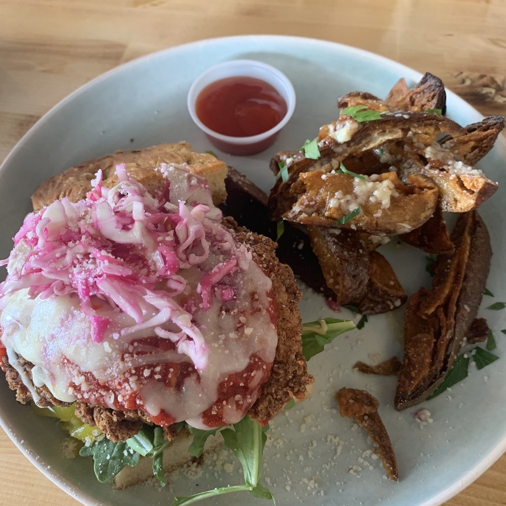 Fork & Hen - Pressed Chicken Parmesan Sandwich - Soul Food Near Me - Sarasota, Florida Fork & Hen - Pressed Chicken Parmesan Sandwich - Soul Food Near Me - Sarasota, Florida