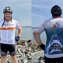 NBX Bikes - Jaws cycling jersey: produced through an exclusive partnership between NBX Bikes and Narragansett Beer.