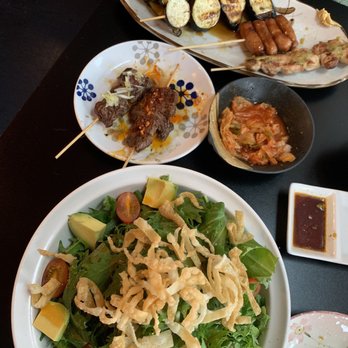 Gotetsu - Kushiyaki and Sake House - Pari pari salad, rib eye and short rib skewers, kimchi, veggies, etc - Japanese Near Me - Ventura, California Gotetsu - Kushiyaki and Sake House - Pari pari salad, rib eye and short rib skewers, kimchi, veggies, etc - Japanese Near Me - Ventura, California