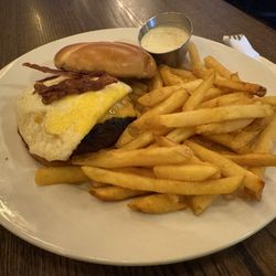 The Stockroom - Swatch Book - Steak Burger, Bacon, Fried Egg, Cheese on Brioche Bun with French Fries