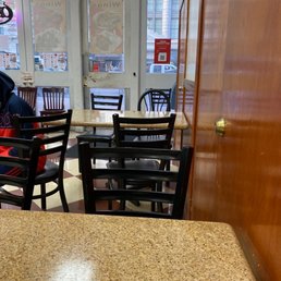 tables and chairs in a restaurant
