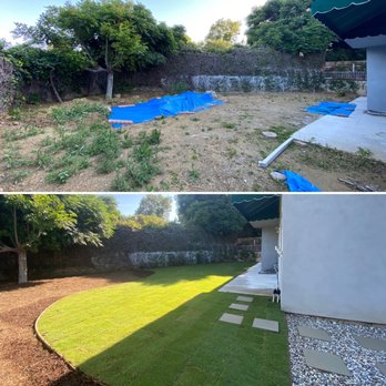 RG Landscape - Before and after of the backyard. Everything leveled out and new irrigation put in. - Landscaping Near Me RG Landscape - Before and after of the backyard. Everything leveled out and new irrigation put in. - Landscaping Near Me