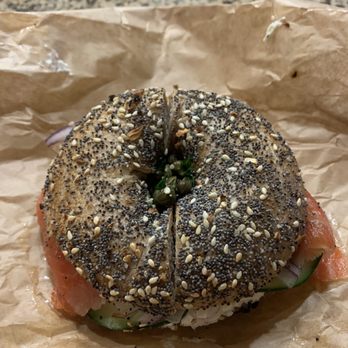 The Bagel Mill - Everything bagel with yummy cream cheese & nova, capers, cucumber @ red onion! - Bagels Near Me - Petaluma, California The Bagel Mill - Everything bagel with yummy cream cheese & nova, capers, cucumber @ red onion! - Bagels Near Me - Petaluma, California