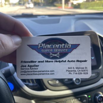 Placentia Super Service - Service advisor contact card - Auto Repair Near Me - Placentia, California