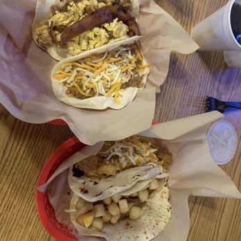 Nano's Taco Run - Potato Egg Bean and Bacon. CG with cheese and a couple of other tacos. - Tacos Near Me - Corpus Christi, Texas Nano's Taco Run - Potato Egg Bean and Bacon. CG with cheese and a couple of other tacos. - Tacos Near Me - Corpus Christi, Texas