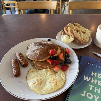 The Breakfast Bar - Lemon Cakes Combo with sausage links and eggs plus rosemary sourdough toast. - Breakfast & Brunch Near Me - Long Beach, California The Breakfast Bar - Lemon Cakes Combo with sausage links and eggs plus rosemary sourdough toast. - Breakfast & Brunch Near Me - Long Beach, California