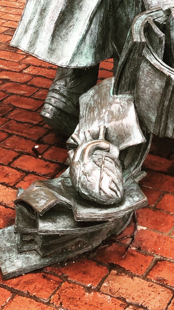 Zoom in on a piece of the Edgar Allen Poe statue, Boston. Pieces of his