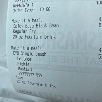 Smashburger - Actual burger and receipt - Burgers Near Me - Louisville, Colorado Smashburger - Actual burger and receipt - Burgers Near Me - Louisville, Colorado