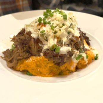 King Neptune Restaurant - Pork over Pimento Cheese Cornbread - Seafood Near Me - Wrightsville Beach, North Carolina