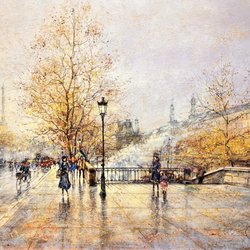 Expression Gallery of Fine Art - Walk with Guy Dessapt through the rainy autumn streets of Paris in "Paris Les Quais".  View at Expression Gallery of Fine Art in Hinsdale.