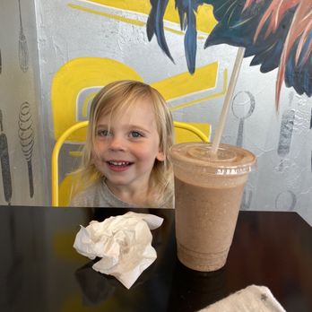 Crack'd Kitchen & Coffee - Lillian enjoying her smoothie - Breakfast & Brunch Near Me - Peabody, Massachusetts
