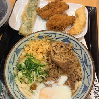 Marugame Udon - Nikutama savory beef with shrimp tempura, chicken katsu, fried zucchini - Japanese Near Me - Honolulu, Hawaii Marugame Udon - Nikutama savory beef with shrimp tempura, chicken katsu, fried zucchini - Japanese Near Me - Honolulu, Hawaii