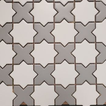 Rolling Stones & Tiles - WHITE GEOMETRIC STAR CERAMIC MOSAIC WITH GREY INSERTS - Flooring Near Me - North Vancouver, British Columbia Rolling Stones & Tiles - WHITE GEOMETRIC STAR CERAMIC MOSAIC WITH GREY INSERTS - Flooring Near Me - North Vancouver, British Columbia
