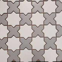 Rolling Stones & Tiles - WHITE GEOMETRIC STAR CERAMIC MOSAIC WITH GREY INSERTS