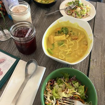 Loving Hut Southern - Rainbow Salad, Hibiscus Tea, and Save the Planet Curry with Thick Rice Noodles - Vegan Near Me - Tempe, Arizona