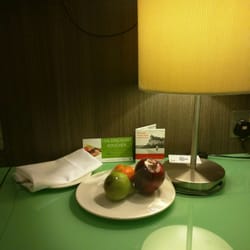 Holiday Inn - In-room fresh fruit.  Americans: on standard rooms, like most Euro hotels, there are no fridge/microwave.