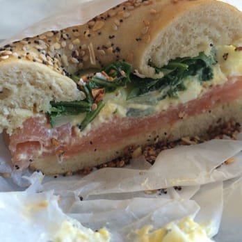 Bruegger's Bagels - Smoked salmon bagel with egg salad, arugula and cucumbers on an everything bagel. A little salty but good amount of flavor. - Breakfast & Brunch Near Me - Des Moines, Iowa Bruegger's Bagels - Smoked salmon bagel with egg salad, arugula and cucumbers on an everything bagel. A little salty but good amount of flavor. - Breakfast & Brunch Near Me - Des Moines, Iowa