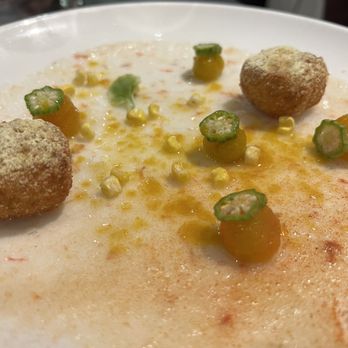Gunshow - Some kind of shrimp dish. The shrimp is puréed at the bottom. Really fresh and surprisingly tasty. - New American Near Me - Atlanta, Georgia Gunshow - Some kind of shrimp dish. The shrimp is puréed at the bottom. Really fresh and surprisingly tasty. - New American Near Me - Atlanta, Georgia