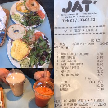 Jat' Café - Bagel poultry cheddar .. chicken bagel yumilicious  Egg bagel , carrot juice , strawberry mint juice - Cafes Near Me - Brussels, BRU