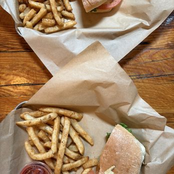 8 Bit Brewing Company - Split Chicken Sandwich with sweet and spicy fries - New American Near Me - Murrieta, California 8 Bit Brewing Company - Split Chicken Sandwich with sweet and spicy fries - New American Near Me - Murrieta, California