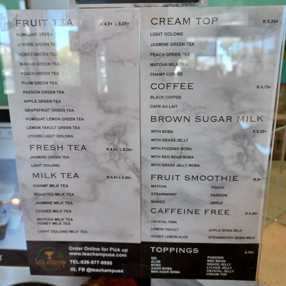 Tea Champ - Menu - Bubble Tea Near Me - Hacienda Heights, California Tea Champ - Menu - Bubble Tea Near Me - Hacienda Heights, California