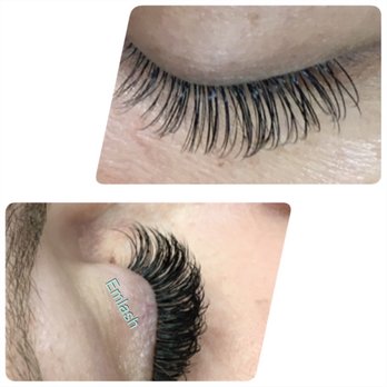Em Lash - Natural full set(upper pic)and mega full set(lower pic) - Eyelash Service Near Me - Huntington Beach, California