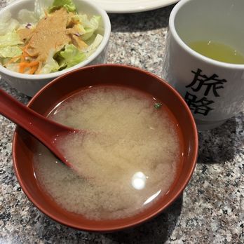 Tabi-Ji Japanese Cuisine - miso soup, salad, hot green tea - Sushi Bars Near Me - Orange, California