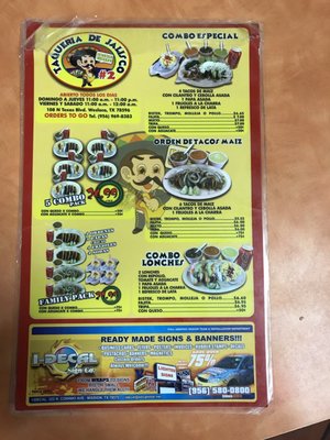 Menu photo 3 Taqueria De Jalisco 2 Weslaco, TX