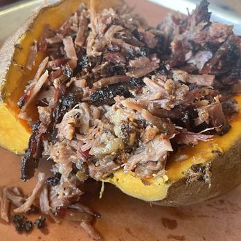 Righteous ‘Que - Loaded smoked sweet potatoe with brisket. As Alabama white sauce and thank me later. - Southern Near Me - Marietta, Georgia Righteous ‘Que - Loaded smoked sweet potatoe with brisket. As Alabama white sauce and thank me later. - Southern Near Me - Marietta, Georgia