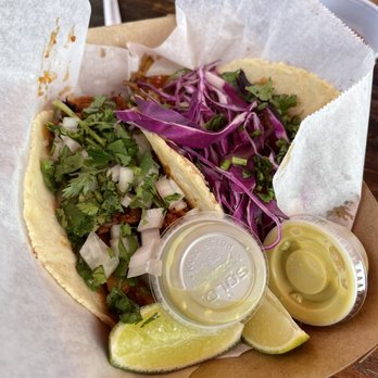 Pueblo Viejo Traila - Chicken and fish tacos. Sauces on the spicy side - happy dance!! - Food Trucks Near Me - Austin, Texas