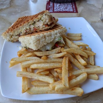 Bell Tower Cafe - Chicken pesto panini with fries. - Breakfast & Brunch Near Me - Saratoga, California Bell Tower Cafe - Chicken pesto panini with fries. - Breakfast & Brunch Near Me - Saratoga, California