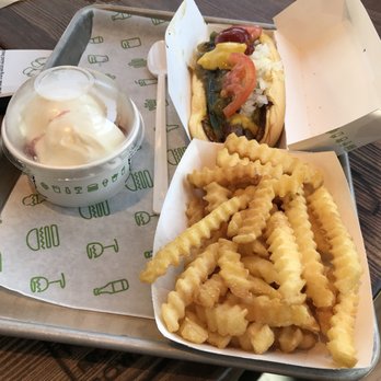 Shake Shack Century City Mall - 2nd Floor - Chicken hot dog - meh. Fries were really good! - Fast Food Near Me - Los Angeles, California