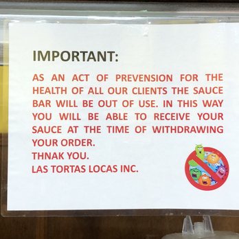 Las Tortas Locas - Huh?
Oh! The sauce bar isn't available. Ask for sauces at the pick up counter. - Mexican Near Me - Atlanta, Georgia Las Tortas Locas - Huh?
Oh! The sauce bar isn't available. Ask for sauces at the pick up counter. - Mexican Near Me - Atlanta, Georgia