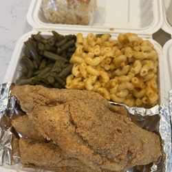 Soul Boat - Fried Whiting green beans, mac & cheese, cornbread
