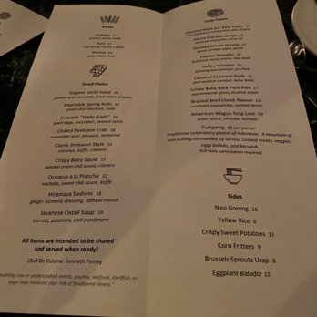 Wayan - Dinner menu (1/18/2020) - Indonesian Near Me - New York, New York