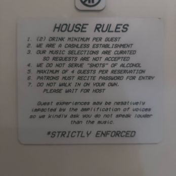 SEVEN:45 - House rules VERY strict !!! - Speakeasies Near Me - Las Vegas, Nevada SEVEN:45 - House rules VERY strict !!! - Speakeasies Near Me - Las Vegas, Nevada