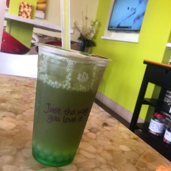 BAMBU - Honeydew green tea with lychee popping boba and basil seed. - Bubble Tea Near Me - Houston, Texas