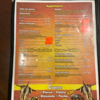 Restaurant Nuevo Leon - a menu for a mexican restaurant - Mexican Near Me - Fort Worth, Texas
