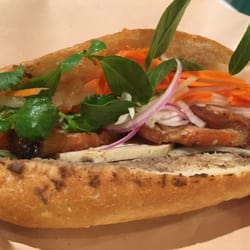 Cóm Bánh Mì by Chef Phuc Dat Bich - Pork belly banh mi, plastic line & all