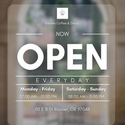 Elevate Coffee & Decor - We're open 7 days a week!