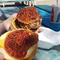 Metigoshe Drive-Inn - Bacon double cheeseburger. Look at that bacon!