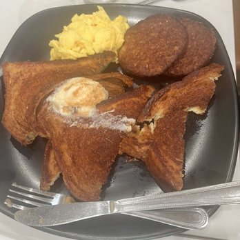 Gritz N' Wafflez - Crunchy Cinnamon Toast Plate with eggs and sausage - Breakfast & Brunch Near Me - Los Angeles, California Gritz N' Wafflez - Crunchy Cinnamon Toast Plate with eggs and sausage - Breakfast & Brunch Near Me - Los Angeles, California