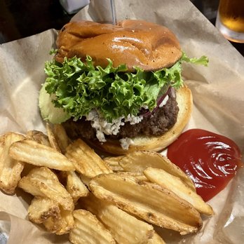 Blue 42s Burger Bar - Delicious juicy burger with the fixins plus lotsa bleu cheese crumbles! - Burgers Near Me - Morganton, North Carolina Blue 42s Burger Bar - Delicious juicy burger with the fixins plus lotsa bleu cheese crumbles! - Burgers Near Me - Morganton, North Carolina