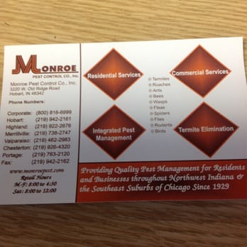 Monroe Pest Control - Card I got in the mail - Pest Control Near Me - Hobart, Indiana Monroe Pest Control - Card I got in the mail - Pest Control Near Me - Hobart, Indiana